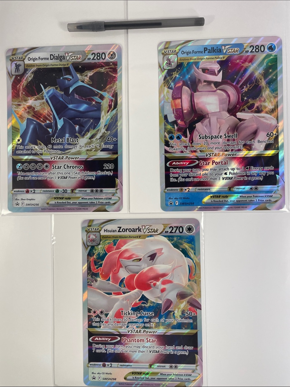 Jumbo Pokemon VSTAR Cards-Origin Forme Dialga & Palkia and Hisuian Zoroark